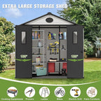 COOS BAY 8x6 Outdoor Resin Storage Shed with Floor, 2 Lockable Doors, All-Weather Durable Garden Shed for Tools & Equipment, White/Gray