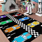 Race Car Rug Kids Play Area Rugs Race Car Track Rug Kids Rug with Roads and Tracks Car Track Carpet Car Rug for Boys Room Race Car Room Decor for Boys,Black 4'5''×6'