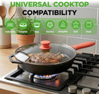 NutriChef 12-Inch Cast Iron Skillet w/Lid - Pre-Seasoned, Oven Safe, Nonstick, Cool-Touch Silicone Handle, For All Cooktops - NCCI12