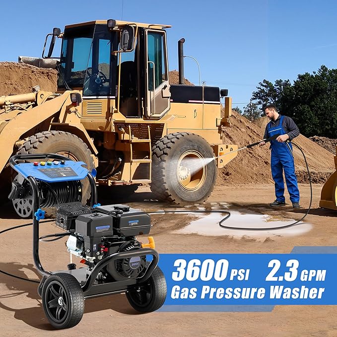Gas Pressure Washer 3600 PSI, 2.3 GPM Heavy Duty High Power Washer,212CC Engine with 30FT Hose, Axial Aluminum Pump, Soap Tank, Spray Gun and Wand, 5 Quick Connect Nozzle (Blue)