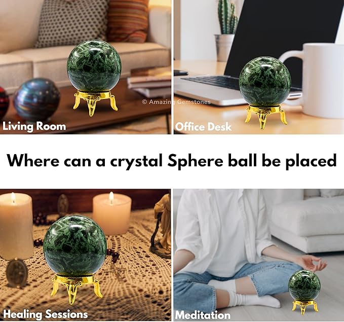 Amazing Gemstone Flower Stone Crystal Ball with Stand - 2 Inches Crystal Sphere Meditation Balls for Witchcraft and Decorative Balls