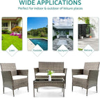 Patio Furniture, 4 Piece Conversation Set, Outdoor Wicker Rattan Table and Chairs, Sectional Sofa with Thick Cushion for Garden, Yard, or Porch, Brown