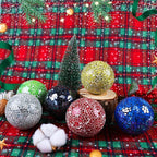 3 Pack Blue Decorative Orbs Mosaic Crack Glass Balls Decor Solid Sphere Globe Bowl Vase Fillers Holiday Living Room Mantle Basket Centerpiece 3.35 Inch