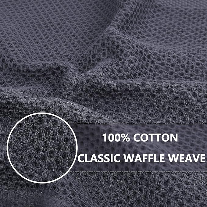Homaxy 100% Cotton Oversized Waffle Weave Kitchen Towels 8-Pack, Dark Grey | 20 x 28 Inches, Ultra Soft Absorbent Dish Towels, Quick Drying Large Cleaning Towels