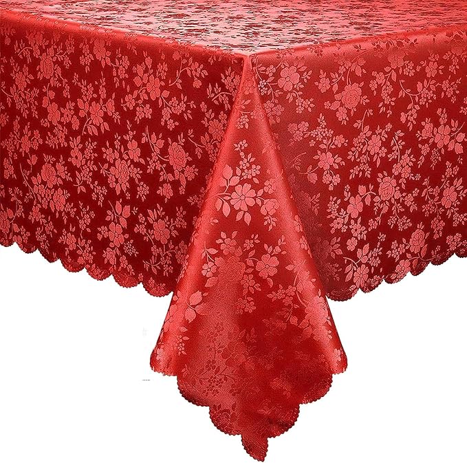 Smiry Rectangle Waterproof Heavy Duty Vinyl Tablecloths, 54 x 108 Inch | Wipeable Washable Floral Embossed Table Cover for Kitchen and Dining Room, Indoor & Outdoor Use, Red