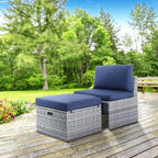 BACKYARD EXPRESSIONS PATIO · HOME · GARDEN w Backyard Expressions 2 Pc. Outdoor Conversation Chair Set with Storage and Ottoman, 250lb Weight Capacity, Navy Blue/Grey Wicker
