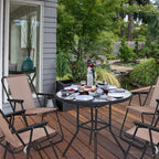 Nice C Outdoor Dining Sets, Patio Furniture Set, 8 Piece Set with Umbrella, Garden Outdoor Furniture Table Set with Tilted Removable Umbrella, Glass Table, and 6 Folding Chairs (Beige-6 Piece)