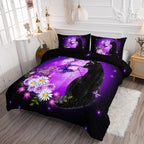 Black Cat Bedding Cartoon Cat Comforter Set Twin,Daisy Butterflies Printed Kids Bedding Set for Kids Boys Girls Adults Room Decor,Kids Comforter Set All Season,1 Quilt 2 Pillow Cases,Purple
