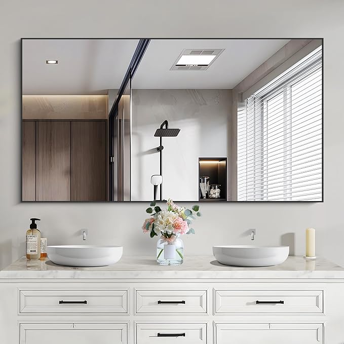 Black Bathroom Mirror for Wall, 30x50 Inch Rectangle Mirrors with Metal Frame, Modern Vanity Wall Mirror Decor for Bathroom Living Room, Entryway Hangs Horizontal or Vertical