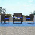 Patio Furniture, 4 Piece Conversation Set, Outdoor Wicker Rattan Table and Chairs, Sectional Sofa with Thick Cushion for Garden, Yard, or Porch, Dark Brown