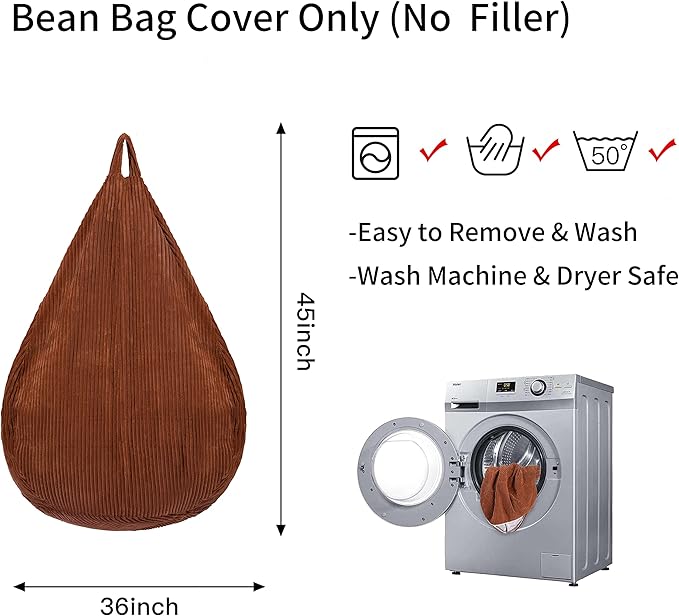 Bean Bag Chairs Cover (No Filler), Bean Bag Cover, Bean Bag for Kids, Adults, Teens-Large 36 x 45 inches Chocolate Bean Bag chairs