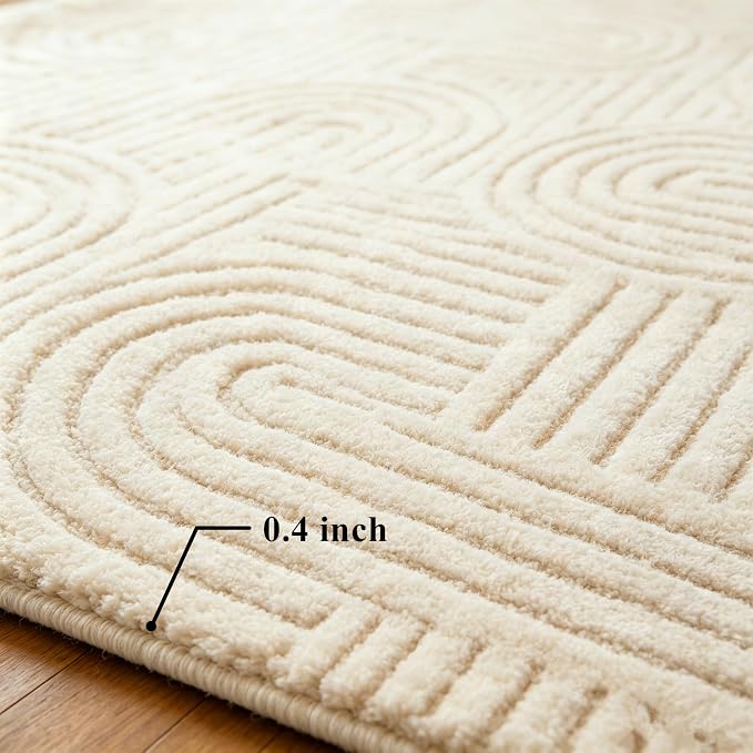 Washable Area Rug 6′6″ × 9′10″ for Living Room Bedroom Hotel, Beige | Soft Cozy Fluffy Low Pile Machine Washable Non Slip Boho Modern Accent Rug for Dining Room Nursery Kids Room Dorm