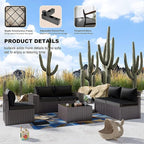 Kullavik 12PCS Outdoor Patio Furniture Set PE Wicker Rattan Sectional Sofa Patio Conversation Sets,Black