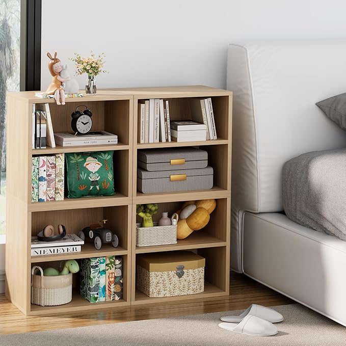 Storage Cube 2 Tires Natural Stackable Storage Shelf, Cubby Organizer Wooden Display Shelf Closet Organizer,Modern Cubical Bookcase Compact Storage Cabinet for Living Room Bedroom Office