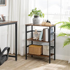 HOOBRO 3 Tier Bookshelf, Industrial Bookcase, Record Storage Rack with Side Fence, Wood Storage Shelf with Metal Frame, Rustic Open Display Shelf for Living Room, Bedroom, Rustic Brown BF86CJ01