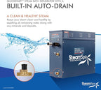 SteamSpa Executive 4.5 KW QuickStart ACU-Steam Bath Generator Package with Built-in Auto Drain and Install Kit in Matte Black | Steam Generator Kit with Dual Control Panel Steamhead 240V | EXT450MB-A