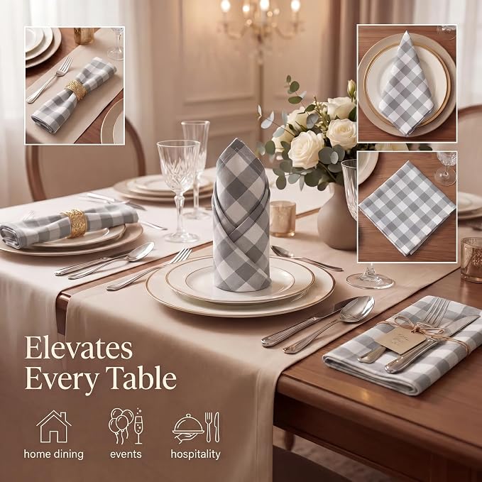 Urban Villa Cloth Napkins Cotton 20x20 (Set of 12) Grey