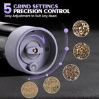 Salt and Pepper Grinder Set Gifts for Women Automatic Battery Purple Pepper Mill Shakers Kitchen Accessories Cooking for Mom, Adjustable Coarseness Salt Pepper Shakers White Elephant Gift