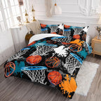 Axolotl Basketball Comforter Set Full,Sports Comforter Set,Basketball Bedding Set,Sports Theme Comforter Set,Grunge Bedding Aesthetic Cool Style for Boys Kids Men,1 Quilt 2 Pillowcases,Black Blue