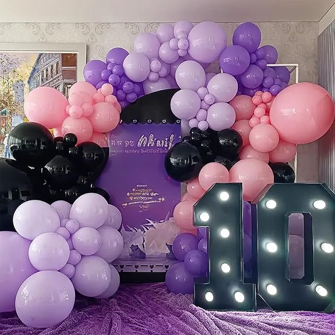Purple Pink Black Balloons 12 Inch Pastel Pink Purple Black Latex Helium Balloon Purple Metallic Party Balloons for Girls Cartoon Anime Birthday Baby Shower Halloween Party Decorations