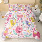 Floral Cat Comforter Twin Size,Pink Cat Comforter Set for Kids Teens Girls,3Pcs Bedding Set Printed Comforter with 2 Pillowcases,Down Alternative,Soft and Lightweight(Pink，Twin Size)