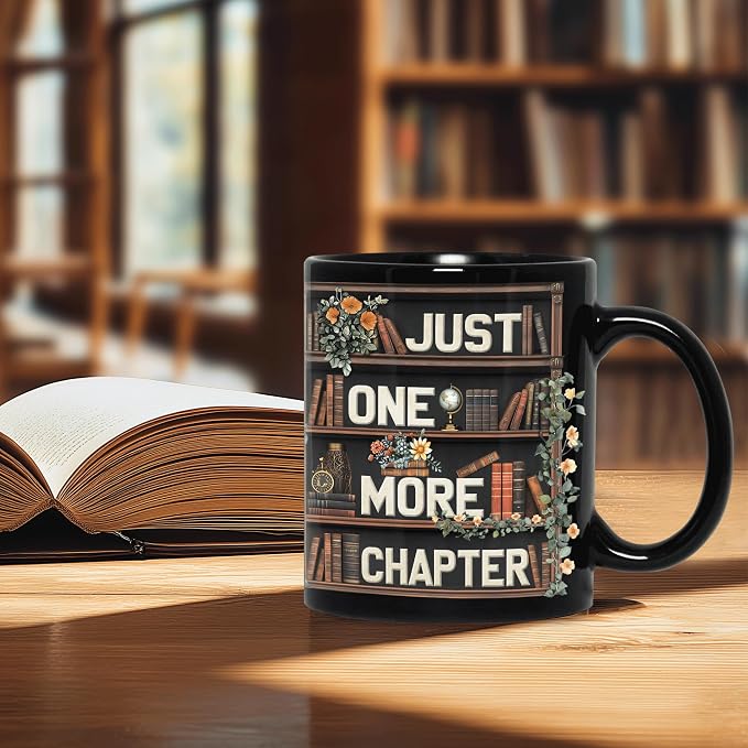 Hyturtle Cute Ghost Reading Mug Gifts on Birthday Halloween for Book Lovers | Just One More Chapter, Funny Book 11oz Ceramic Mug For Readers, Bookish Gifts, Vivid double-sided print, Comfort grip handle