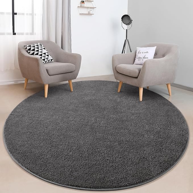 Round Area Rugs for Bedroom Living Room, 4x4 Dark Grey Super Soft Comfy Thickened Memory-Foam Indoor Circle Carpet, Modern Aesthetic Minimalist Carpet for Boys Girls Adults Nursery Home Décor