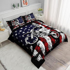 Axolotl Dirt Bike Comforter Set Full,American Flag Bedding Set,Motocross Comforter Set,White Red Stripes Stars Comforter Set,Motorcycle Racer Comforter for Boys Kids Teens Men,1 Quilt 2 Pillowcases
