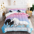 Kid Horse Comforter Set Room Floral Animal Theme Handsome Horse Chic Cherry Blossom Bedding Set 3D Wild Animal Decor Quilt Set for Girls Adult, 1 Comforter + 2 Pillowcases