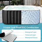 2-4 Person Inflatable Hot Tub, Large Square Portable Blow up Hot Tub, Leak-Proof PVC Outdoor Spa with 120 Air Jets, Insulated Cover and Heater Pump, 60” X 60” X 25”