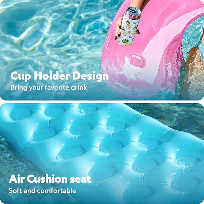 SLOOSH Inflatable Pool Floats Adult,2 Pack Pool Chairs with Cup Holders,Blow up Floats Chair,Hammock Noodle Mat for Relaxing Summer Water Fun Swimming Party Beach