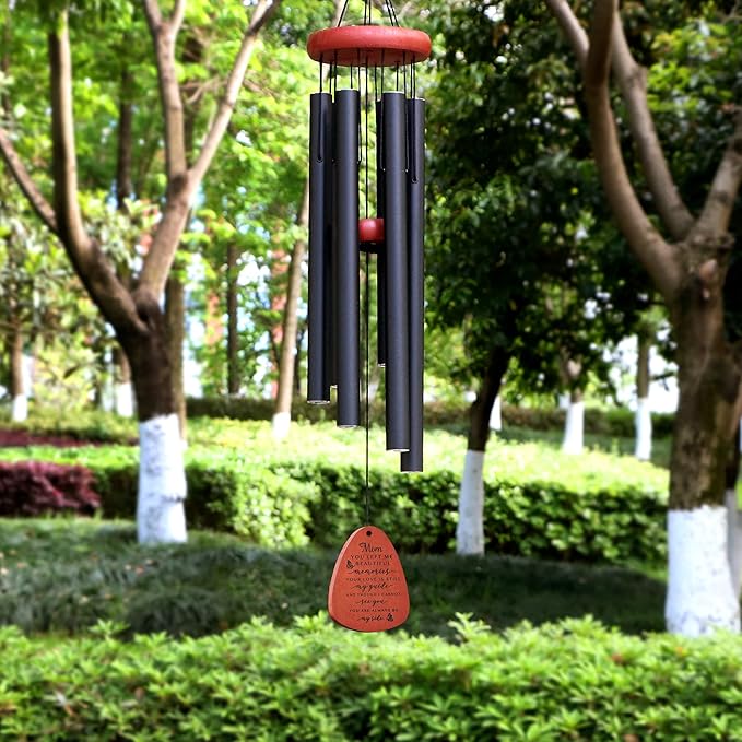 Memgift Memorial Wind Chime for Loss of Mom - Solid Beech Wood Sympathy Gift - Outdoor Bereavement Wind Chime for Mother - Garden & Patio Remembrance of Loved One 32 Inch