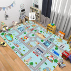 Kids Car Rug, 5' 3" x8' City Life Traffic Road Playmat for Toy Cars Trains, Non-Slip Race Track Carpet Educational Fun Area Rugs for Boy and Girl Bedroom Nursery