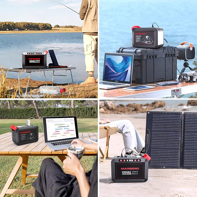 MARBERO 200W Portable Power Station 148Wh Camping Solar Generator Laptop Power Bank with AC Outlet 110V, DC, USB QC3.0, LED Flashlights for CPAP Home Outdoor Trip Emergency Backup