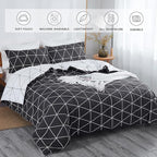 Black & White Comforter Bed in a Bag King for Kids Adults, 3Pcs Reversible Geometric Bedding Set with 2 Pillow Shams for All Seasons (King,104x90inches)