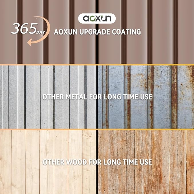 Aoxun 7.4x5.3FT Shed with Floor Galvanized Steel Outdoor Storage Shed Metal Garden Shed with Double Doors, 15mm Moisture-Proof Floor & Ventilation, Sloped Roof for Bike/Generator/Tool Storage (Brown)