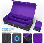 AFIING Mtg Deck Box Holds 5 Display Card Deck Boxes with Mtg Playmat & Dice Box,10 Dividers,1Card supporter, Trading Card Storage Box for Magic Yugioh Sports Cards (Black &Purple)