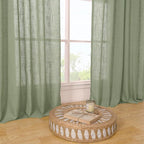 LAMIT Living Room Linen Curtains 90 Inch for Bedroom, Bronze Grommet Linen Textured Sheer Curtains Light Filtering Burlap Drapes for Farmhouse, 2 Panels, 52 x 90 Inch, Sage Green