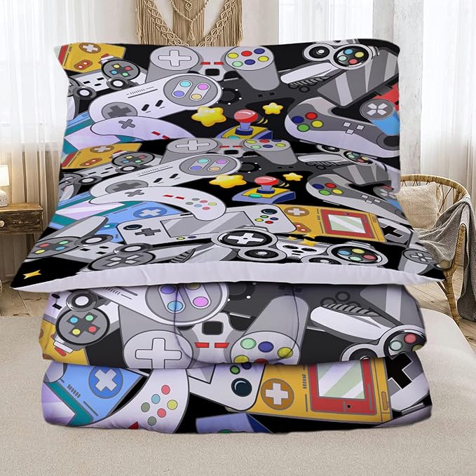 Sunnycitron Gaming Comforter for Boys Teen Gamer Comforter Queen Size Gaming Bedding Kids Bed Comforter set Boys Bedding quilt Down Alternative Comforter Game Room Decor,1 Comforter +2Pillowcase