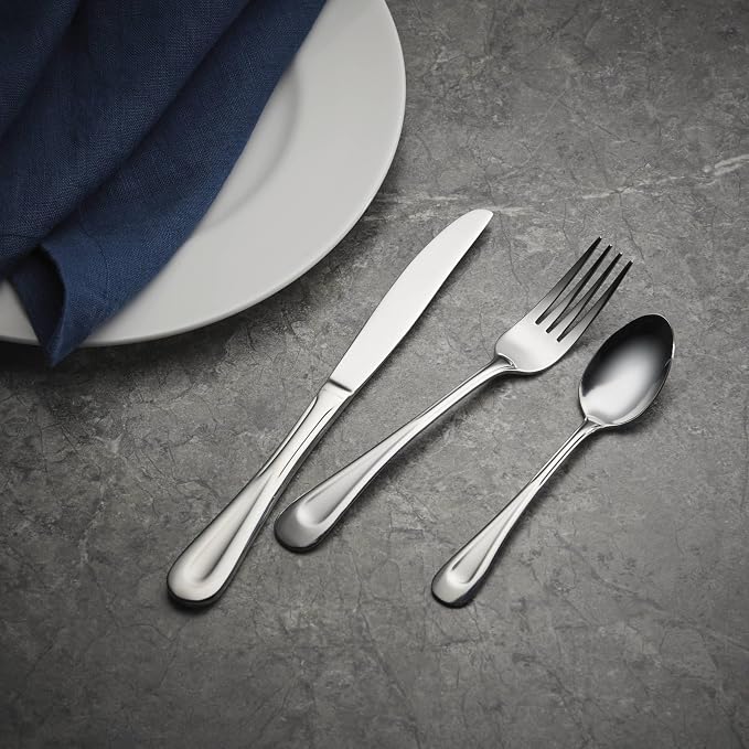 Oneida Satin Sand Dune Dinner Spoons Silverware Set for 4, Flatware | 18/0 stainless steel, satin finish | 6.8 inch length | great for soup or tablespoon use, cutlery set, utensil set