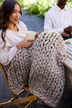 Nuzzie Chunky Knit Weighted Blanket - Breathable, Cooling, Hand Made Knit Throw Blanket for Sleep for Relaxation - Machine Washable, Stylish Design (Taupe, Throw | 12lbs | 44"x60")