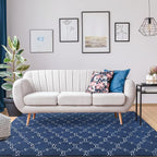 Chicrug Shag Geometric Modern Area Rug for Living Room, 7x10 Feet Large Memory Foam Indoor Carpet, Fluffy Rug for Bedroom Bedside Room Decor for Family Girls Kids Nursery, Navy/White