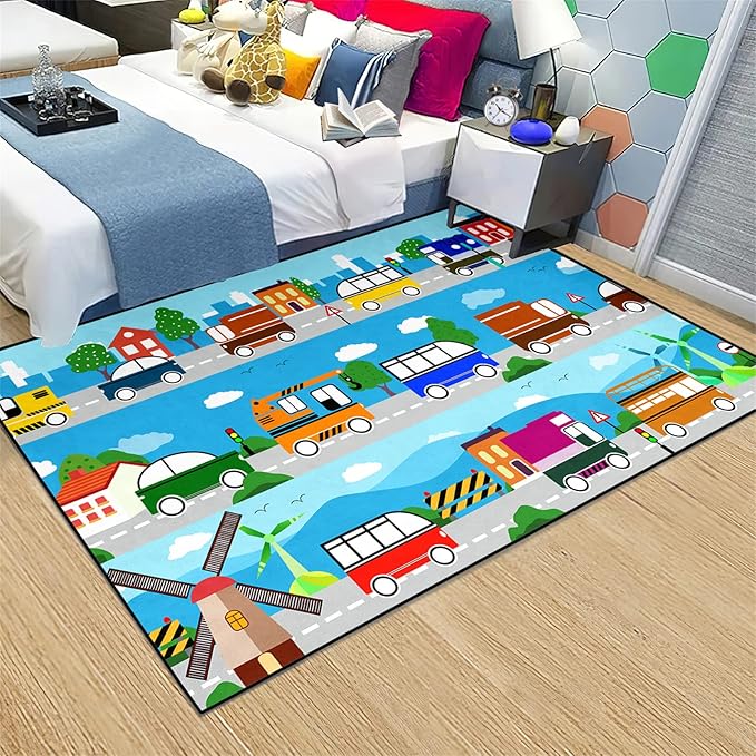 Car Carpet for Kids Kids Rugs for Playroom Car Track Rug Road Rug for Kids Car Play Rug Road Carpet for Toy Cars Car Track Rugs for Boys Car Rug for Boys Room 4'×5'
