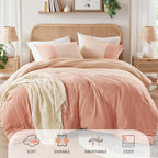 Pink Comforter Set Queen - Full Size Comforter Sets for Women, Modern Farmhouse Soft Bedding, Colorblock Pattern Bed Sets for All Season, 3 Pieces includes 1 Comforter, 2 Shams (90"x 90")