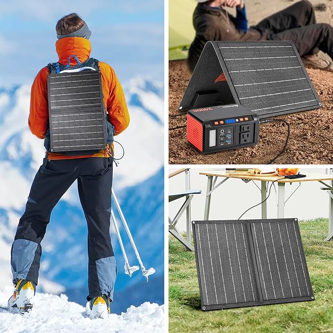 Takki 120W Peak Solar Generator Portable Power Station with 21W Panels, 88Wh Solar Charger Power Bank AC DC USB Ports for Camping Tent Laptop Outdoor Emergency
