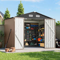 8x6 FT Outdoor Storage Shed with Floor & Lockable Double Doors, Heavy-Duty Galvanized Steel Outdoor Metal Shed for Bike, Tool, Generator Storage in Backyard, Patio (8’x6’, Floor)