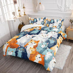 Datura home Kids Comforter Set Cute Cats Printed Pattern Bedding Set with 1 Comforter and 2 Pillowcases for Girls Boys Bedroom All Season(Cat Full)
