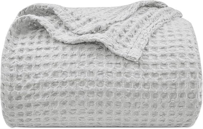 PHF Ultra Soft Waffle Weave Blanket Queen Size 90"x 90"- Washed Lightweight Breathable Cozy Woven Blanket for Bed - Aesthetic Decor for Couch Bedding Sofa Home Car - Light Grey