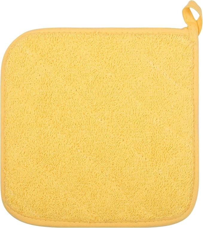 100% Cotton Kitchen Everyday Basic Terry Pot Holder Heat Resistant Coaster Potholder for Cooking and Baking Set of 5 Yellow