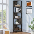 YITAHOME 6-Tier Corner Shelf, 68.8" Tall Industrial Free Standing Corner Bookshelf, 6 Shelf Display Corner Bookcase Open Small Book Shelves for Bedroom, Living Room, Small Space, Charcoal Gray + Black